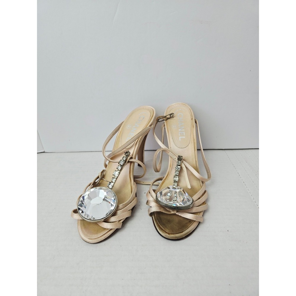 Chanel strappy heels jumbo crystal satin sz 38 Womens
